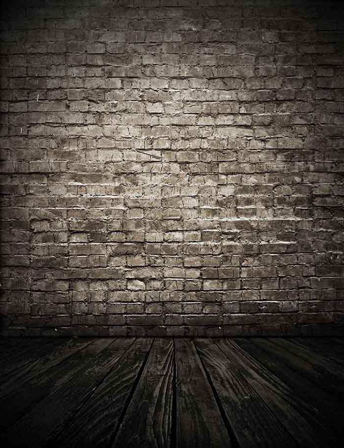 Grey Vintage Brick Wall Wood Floor Background for Pictures LV-949