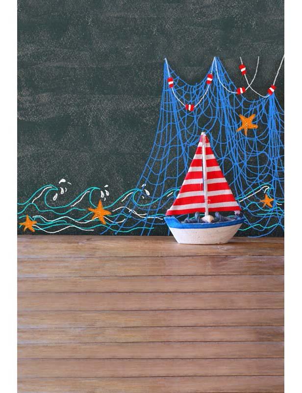 Wood Sailing Boat Front Chalkboard Baby Show Photography Backdrop
