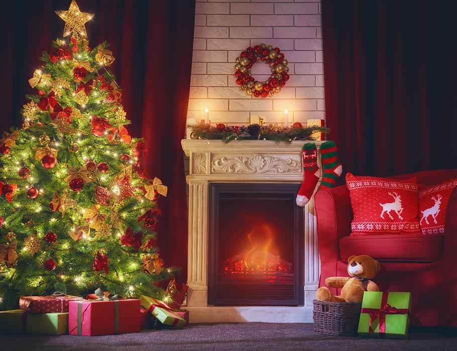 Beautiful Christmas With Fireplace Photography Backdrop J-0604 ...