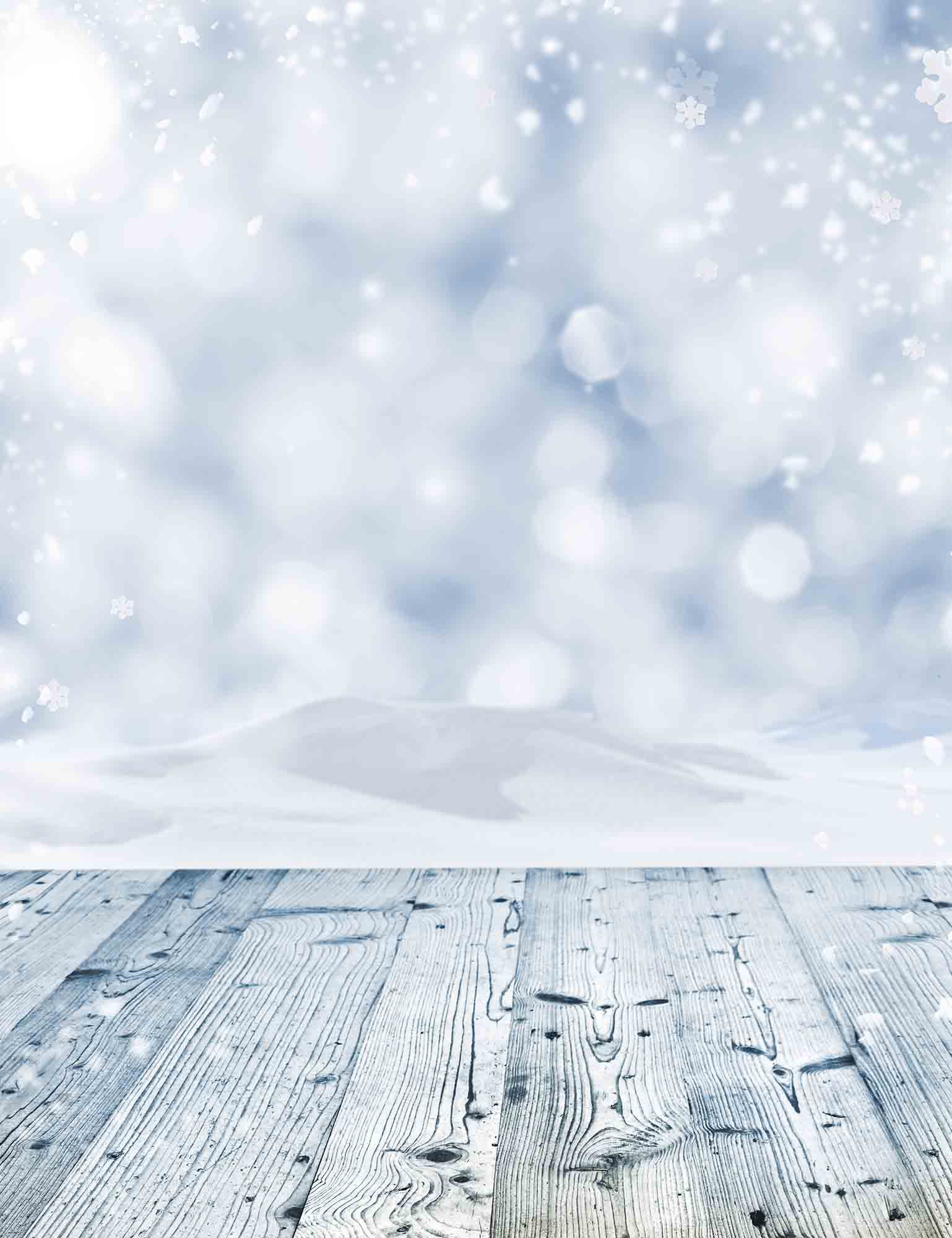 Bokeh Snow White Background With Wood Floor For Holiday Backdrop Shopbackdrop