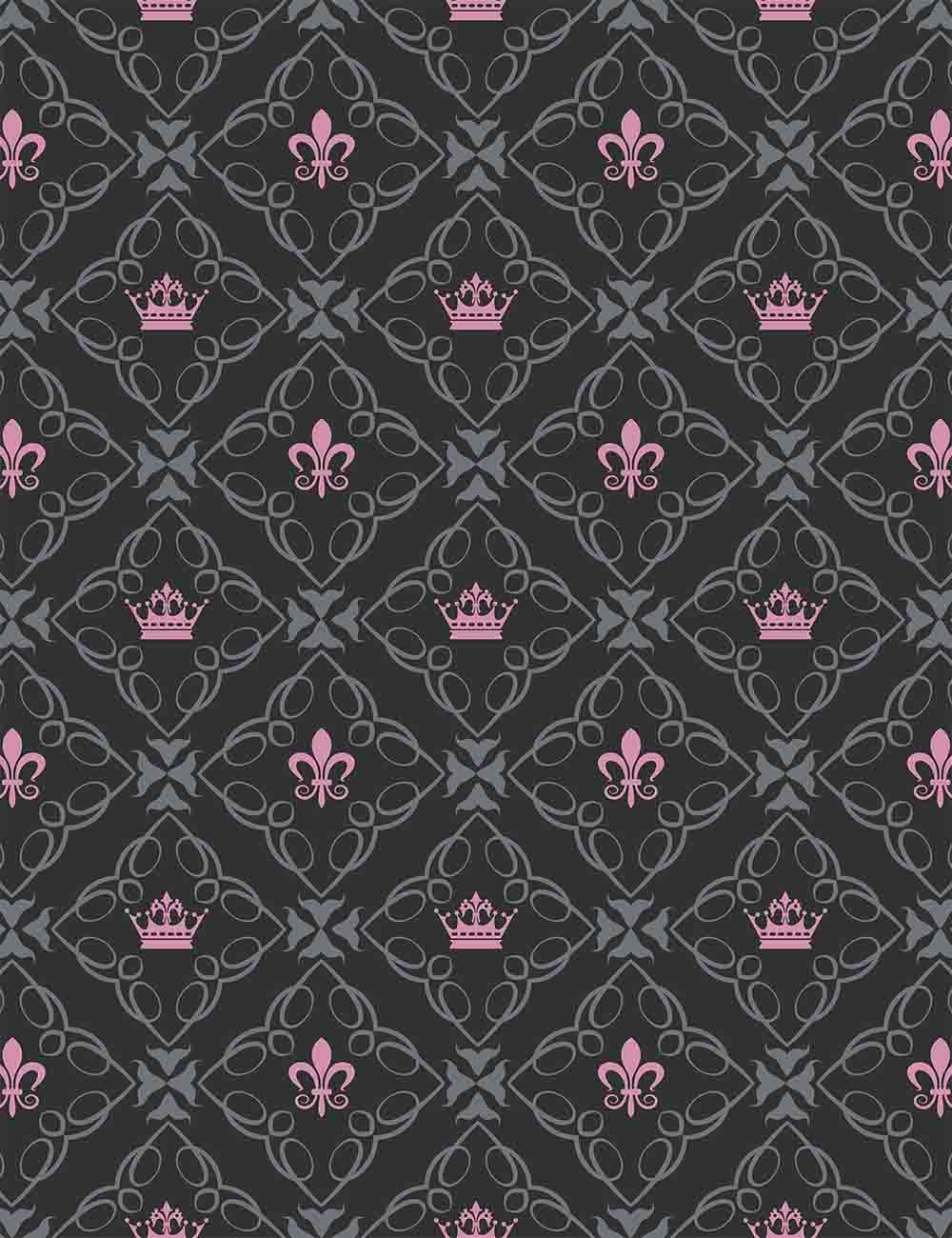 Pink Crown Painted On Black Checker Damask Photography Backdrop Shopbackdrop