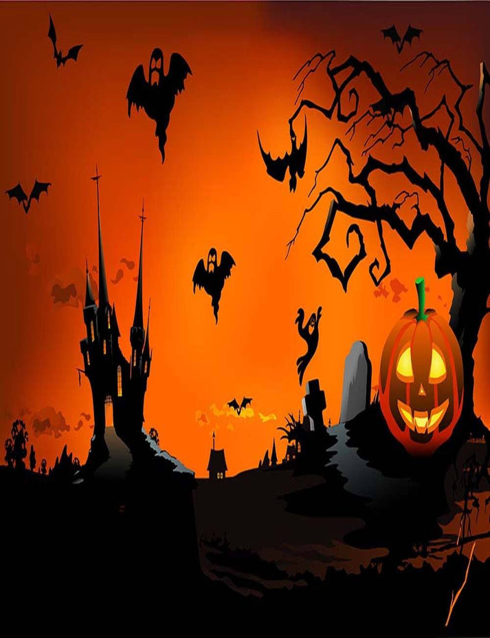 Printed Dark Castle And Bats For Halloween Holiday Baby Backdrop ...