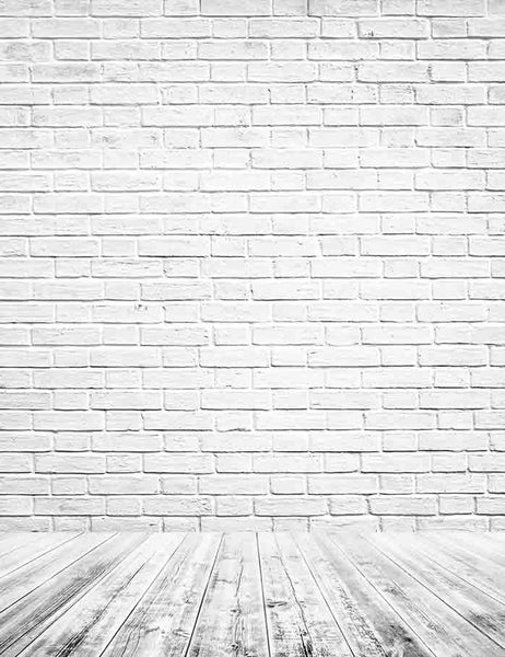 Retro White Brick Wall With Wood Floor Mat Texture Backdrop For Photography  Q-0130 - 5'WX6.5'H(1.5MX2M) / Wrinkle Free Cloth