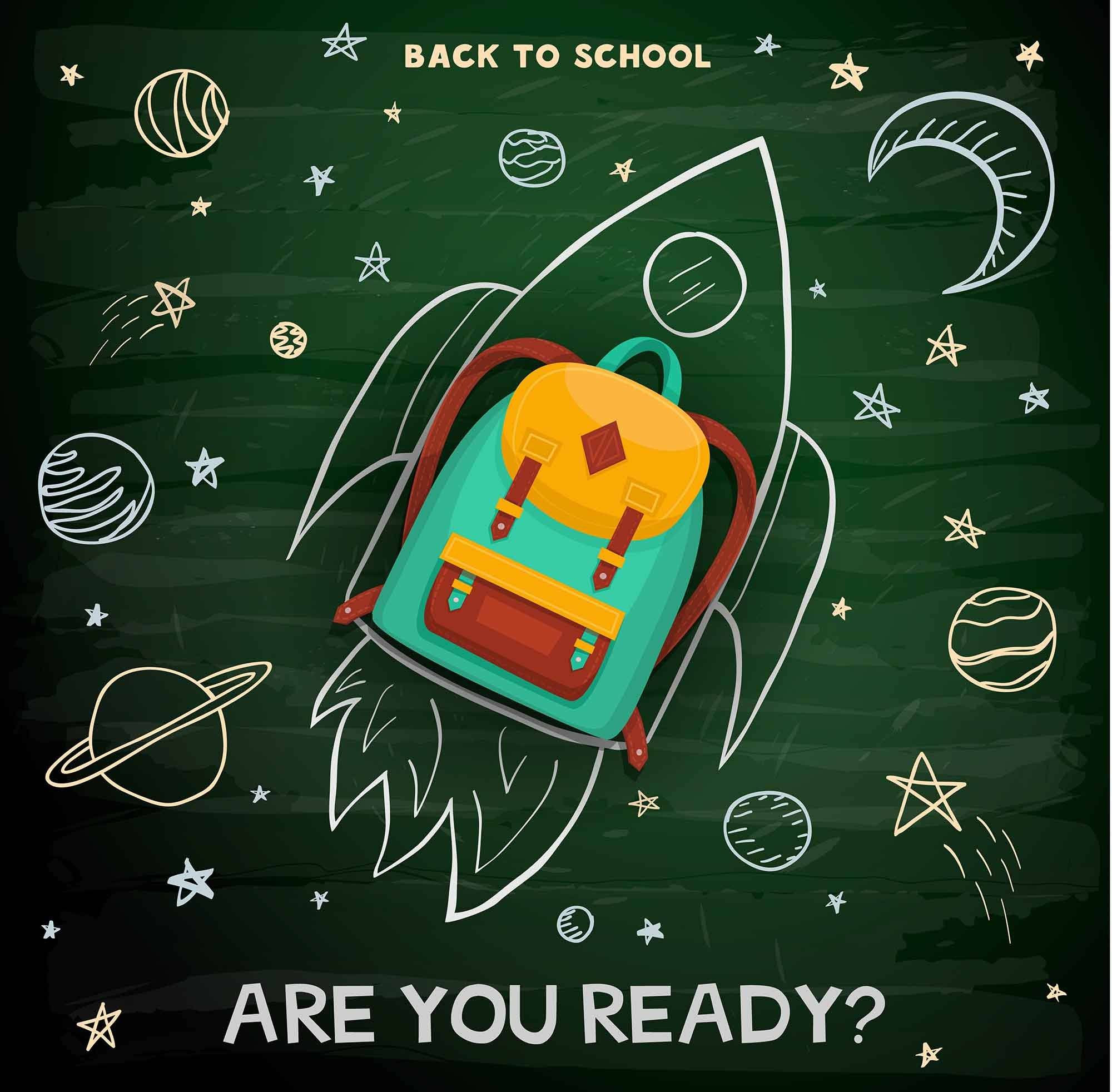 Rocket Made From Schoolbag Printed Dark Green Chalkboard For Kid Backdrop Shopbackdrop